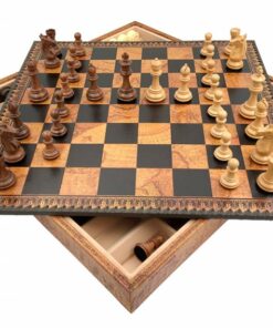 Jeu d'Échecs Classique - Échiquier - Backgammon et Jeu de dames en similicuir avec rangement & Pièces d'échecs en bois