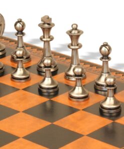 Jeu d'Échecs Grand Staunton - Échiquier - Backgammon et Jeu de dames en similicuir & Pièces en laiton massif