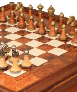 Jeu d'Échecs Classique - Échiquier en bois de Bruyère et Bois d'Orme avec tiroir & Pièces en métal et bois