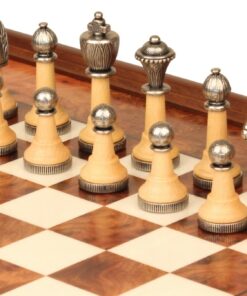 Jeu d'Échecs Classique - Échiquier en bois de Bruyère et Bois d'Orme avec tiroir & Pièces en métal et bois