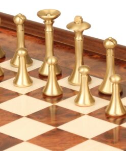 Jeu d'Échecs Contemporain - Échiquier en bois de Bruyère et Bois d'Orme avec tiroir & Pièces en métal
