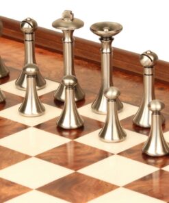 Jeu d'Échecs Contemporain - Échiquier en bois de Bruyère et Bois d'Orme avec tiroir & Pièces en métal