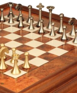 Jeu d'Échecs Contemporain - Échiquier en bois de Bruyère et Bois d'Orme avec tiroir & Pièces en métal