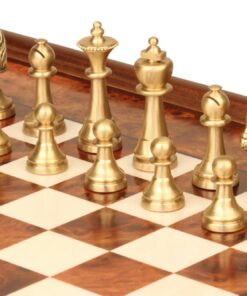 Jeu d'Échecs Staunton - Échiquier en bois de Bruyère et Bois d'Orme avec tiroir & Pièces en laiton massif