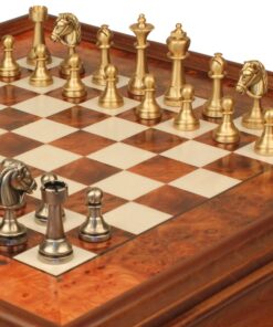 Jeu d'Échecs Staunton - Échiquier en bois de Bruyère et Bois d'Orme avec tiroir & Pièces en laiton massif
