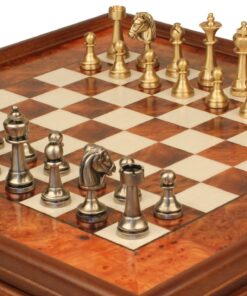 Jeu d'Échecs Staunton - Échiquier en bois de Bruyère et Bois d'Orme avec tiroir & Pièces en laiton massif