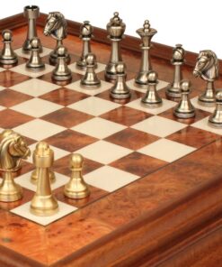 Jeu d'Échecs Staunton - Échiquier en bois de Bruyère et Bois d'Orme avec tiroir & Pièces en laiton massif
