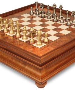 Jeu d'Échecs Staunton - Échiquier en bois de Bruyère et Bois d'Orme avec tiroir & Pièces en laiton massif