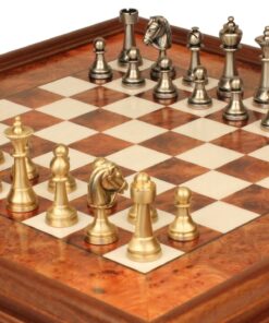 Jeu d'Échecs Staunton - Échiquier en bois de Bruyère et Bois d'Orme avec tiroir & Pièces en laiton massif