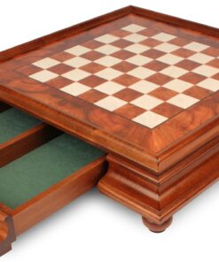 Jeu d'Échecs Contemporain - Échiquier en bois de Bruyère et Bois d'Orme avec tiroir & Pièces en métal